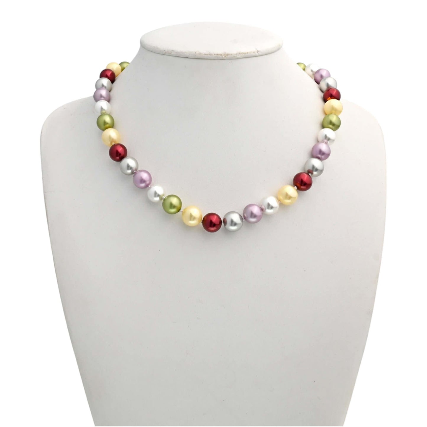 10MM Multi Color Cultured Pearl Necklace with Sterling Silver Clasp