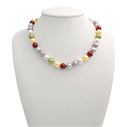 10MM Multi Color Cultured Pearl Necklace with Sterling Silver Clasp