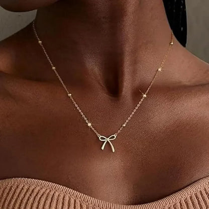Elegant Bow Pendant Beaded Chain Necklace