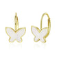 14k Yellow Gold Plated with Mother of Pearl Butterfly Inlay Dangle Drop Leverback Earrings