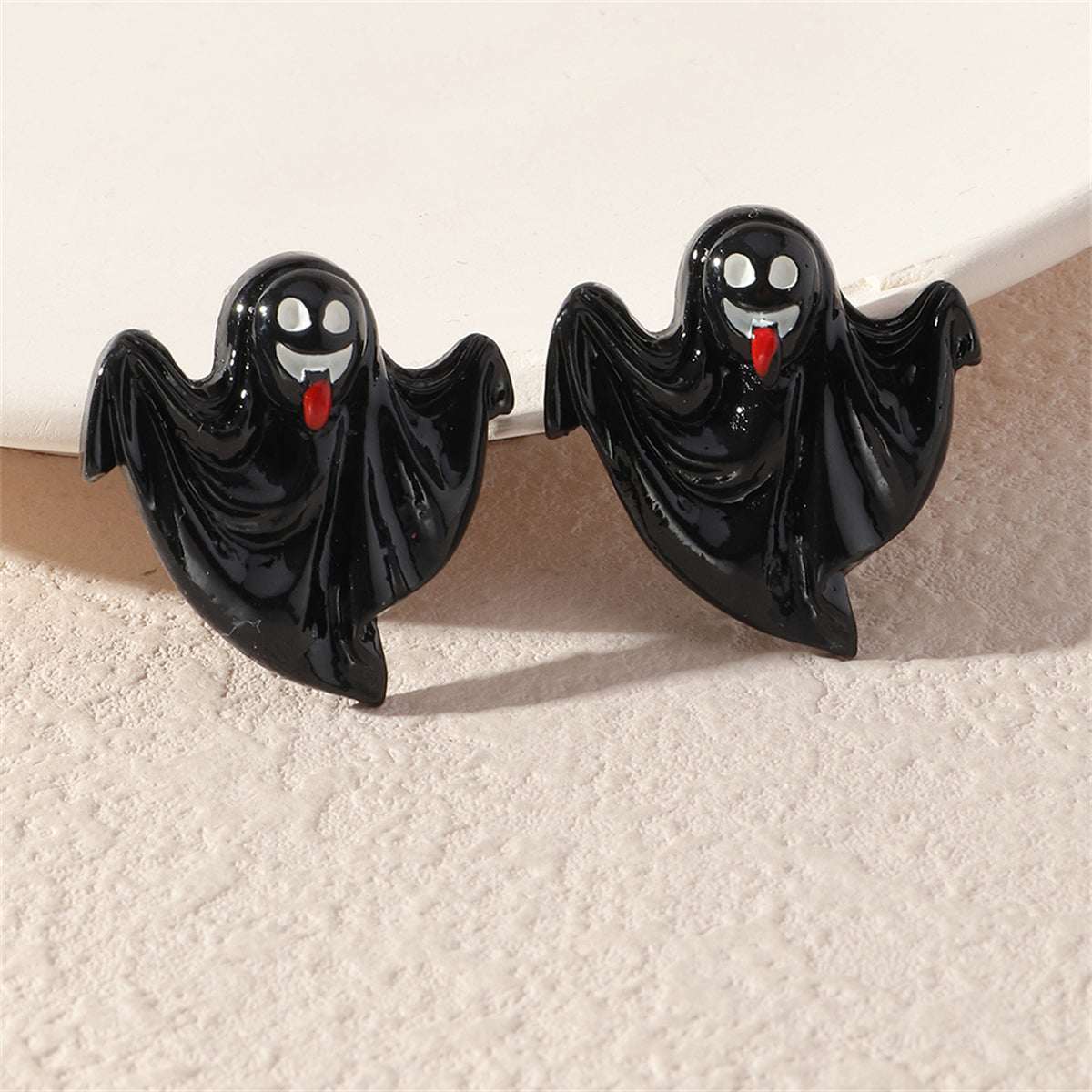 Black & Silvertone Ghost Stud Earrings