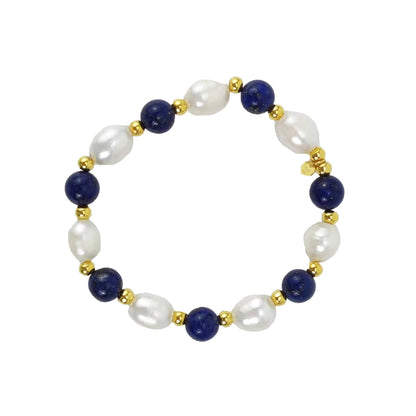 Freshwater Pearl and Lapis Beaded Stretch Bracelet