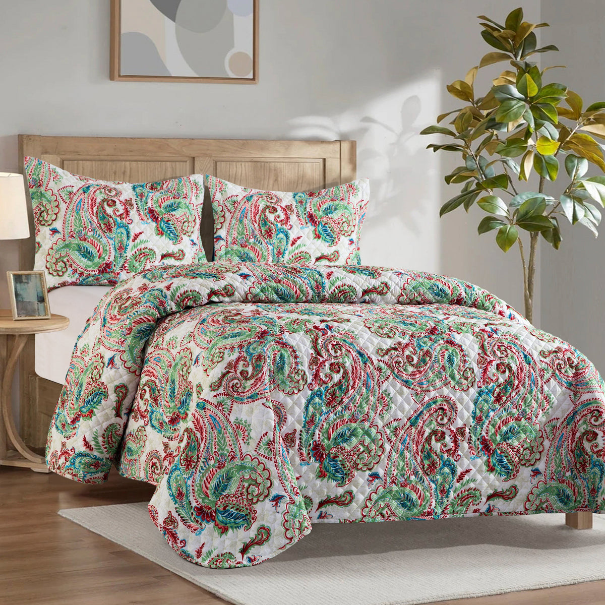 Elegant Comfort 3-Piece Paisley Quilted Reversible Bedspread Coverlet Set