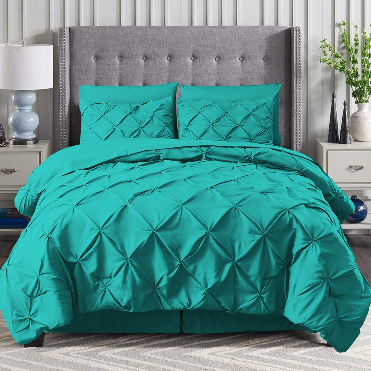 Elegant Comfort 8-Piece Pintuck Pinch Pleated Comforter Set - Includes 4-Piece Sheet Set with Double Sided Storage Pockets