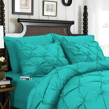 Elegant Comfort 8-Piece Pintuck Pinch Pleated Comforter Set - Includes 4-Piece Sheet Set with Double Sided Storage Pockets
