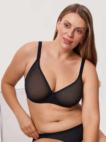 Cosnufy Sheer Mesh Plunge Underwire Full Coverage Bra