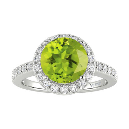 2.65CT Natural Peridot and White Topaz Sterling Silver Halo Ring
