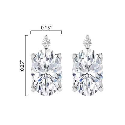 2.15CT Moissanite and Natural White Diamond Sterling Silver Oval Stud Earrings