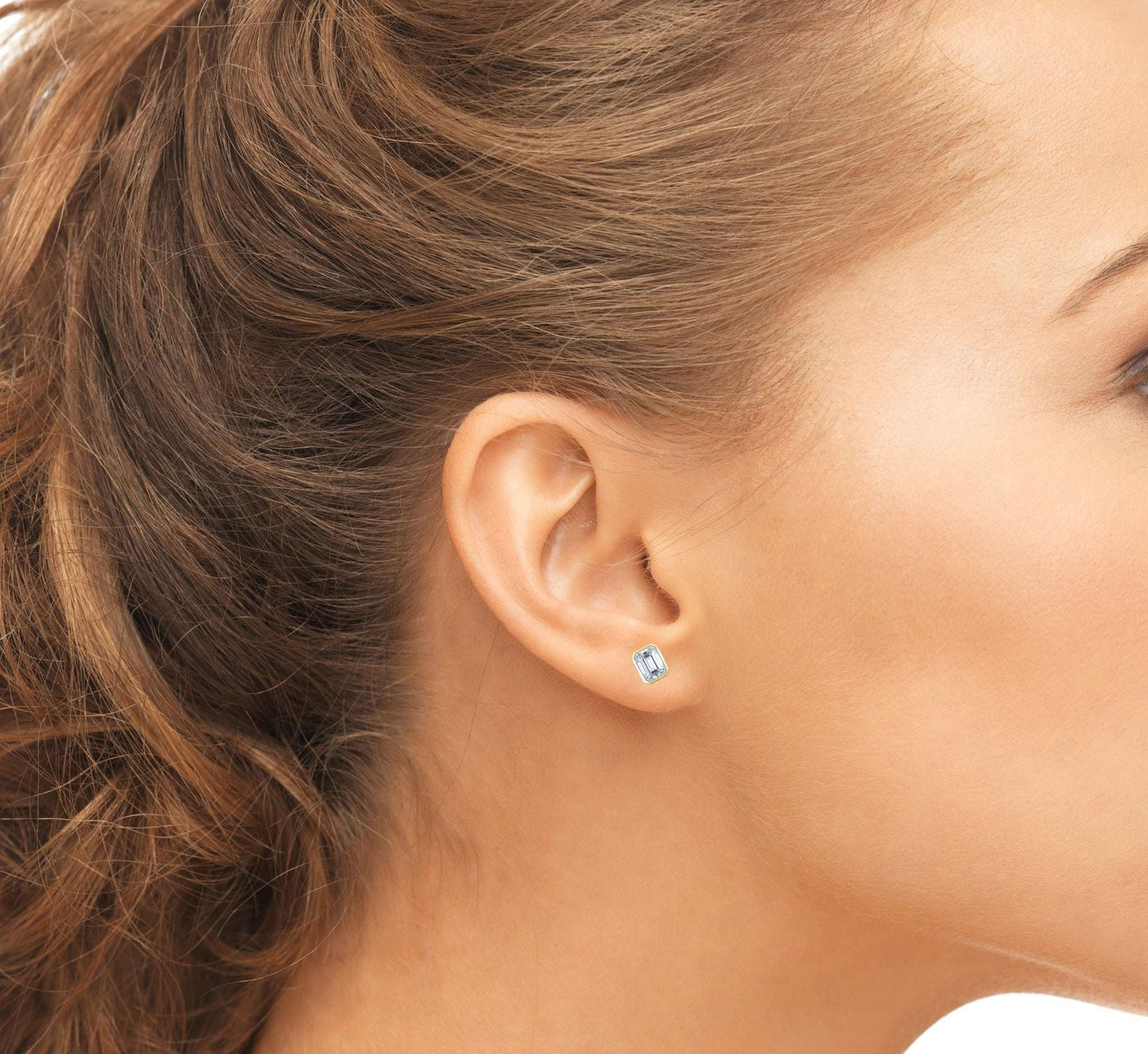Gold Tone Emerald Cut Studs