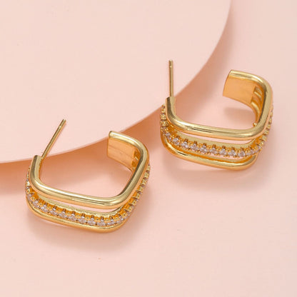 Cubic Zirconia & Goldtone Square Huggie Earrings