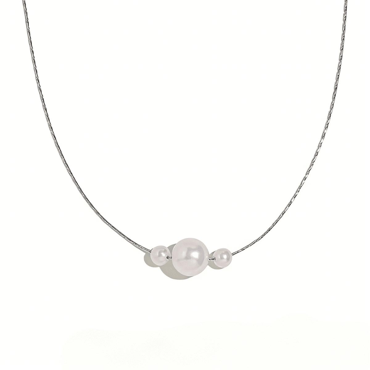 Dainty 3 Pearl Snake Chain Necklace for Women