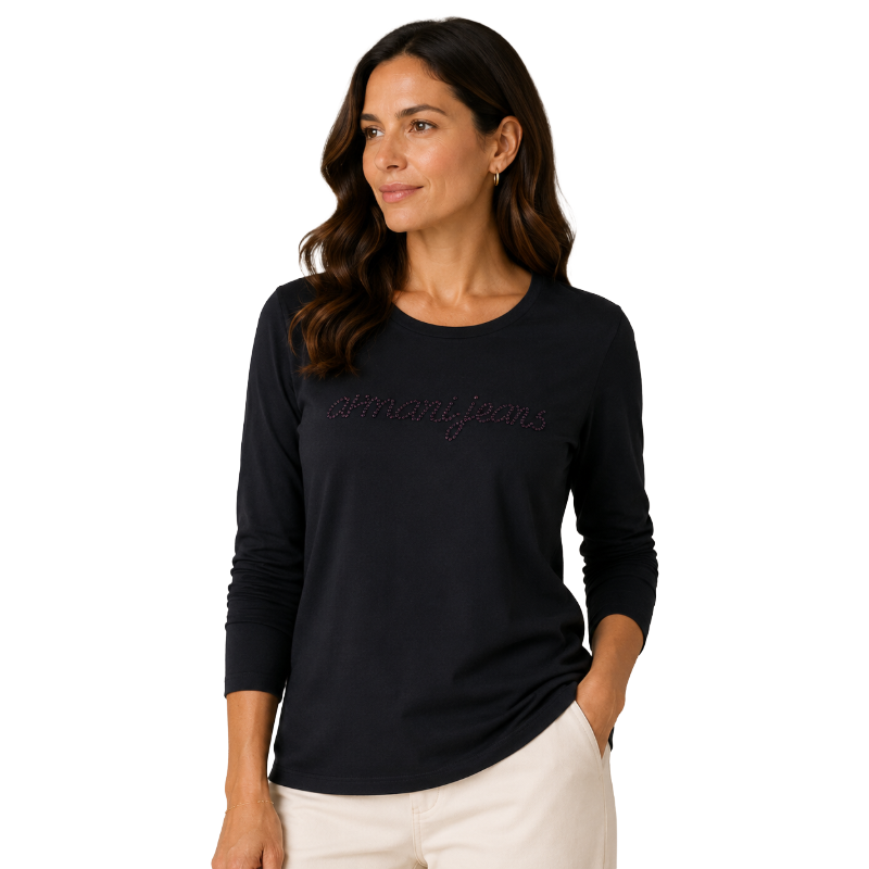 Armani Jeans Logo Long Sleeved Navy T-Shirt 6Y5T20 Women's