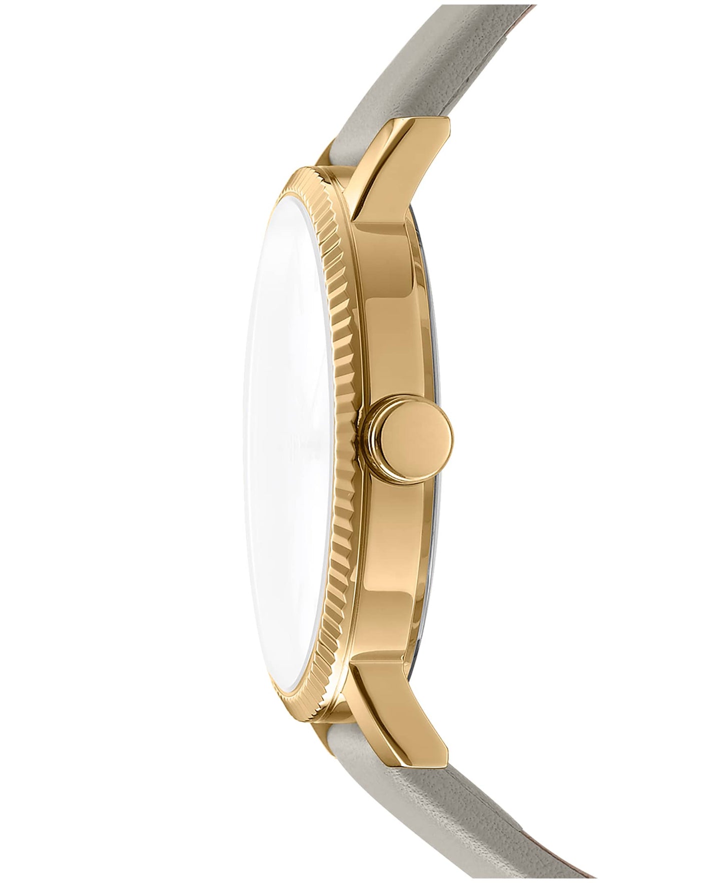 Dkny Women Watch, Gold Color Case, Silver Dial, Grey Leather Strap, 3 Hands, 5 Atm