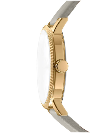 Dkny Women Watch, Gold Color Case, Silver Dial, Grey Leather Strap, 3 Hands, 5 Atm