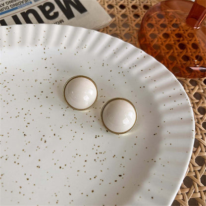 Beige Resin & Goldtone Round Stud Earrings