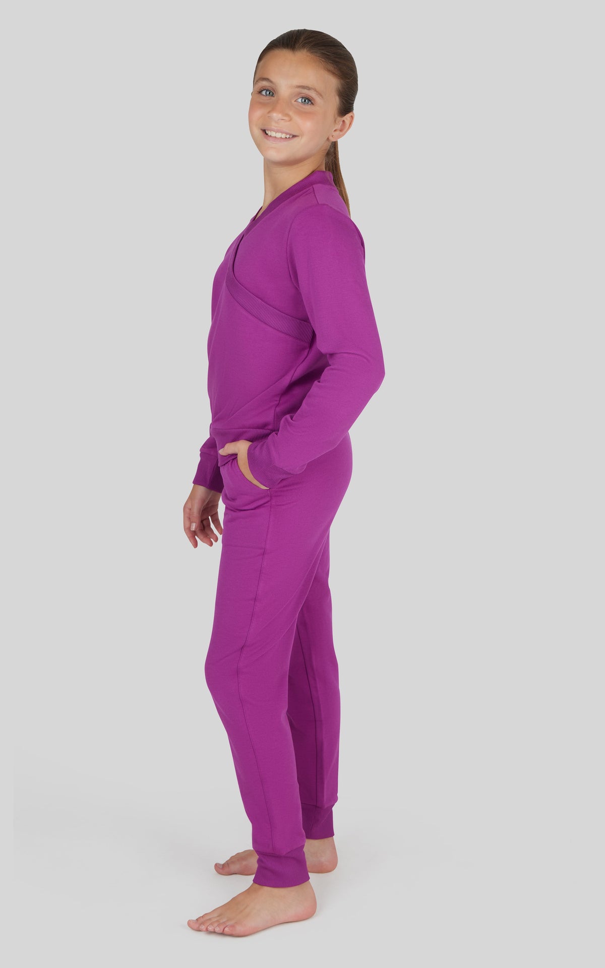90 Degree by Reflex Girls 2 PC Terry Crossover Long Sleeve Top + Brushed Jogger Set
