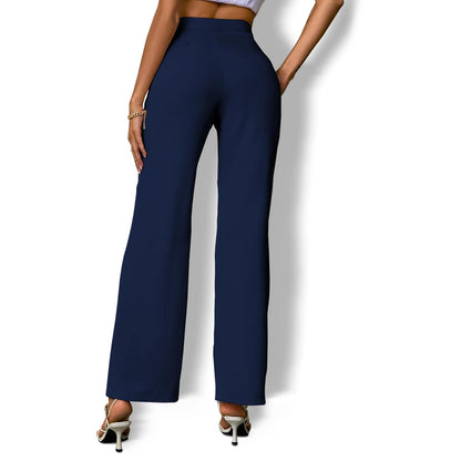 Dark Blue Elastic Waist Bootcut Pants