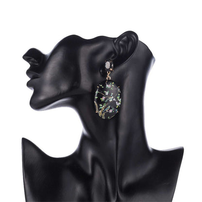Black Crystal & Goldtone Bird Branch Oval Drop Earrings