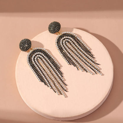 Black Acrylic & Cubic Zirconia Goldtone Tassel Drop Earrings