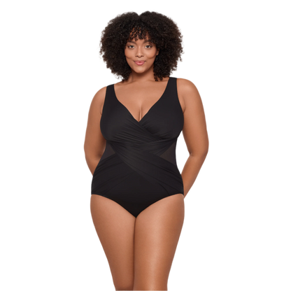 Miraclesuit Womens Illusionist Crossover Plus Size One Piece Swimsuit - Black