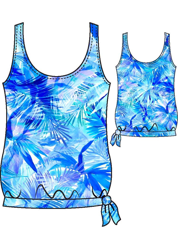 Maxine Of Hollywood Banded Scoop Blouson Tankini Top - Pacific Palms