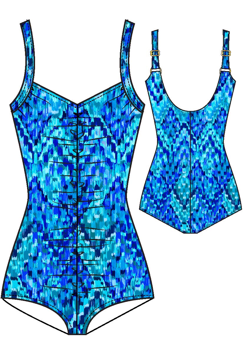 Maxine Of Hollywood Printed Spa Shirred Front Girl Leg One Piece - Artisan