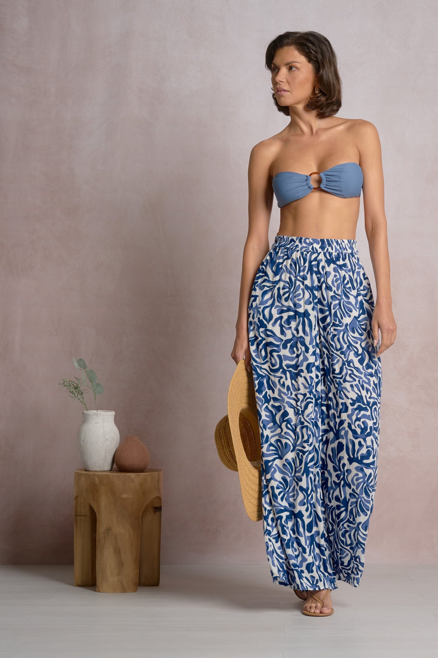 Elan Printed Wide Leg Pant - Blue Coral