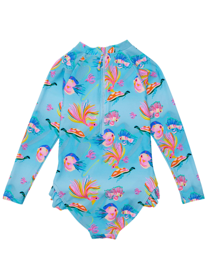 Snapper Rock Girls Sustainable Long Sleeve Surf Suit - Kaleido Fish - FINAL SALE