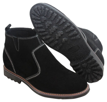 CALTO - Y41082 - 3.2 Inches Taller (Nubuck Black) - Zipper Boots