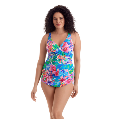 Shapesolver Crossover Sarong One Piece Swimsuit - Water Tropics