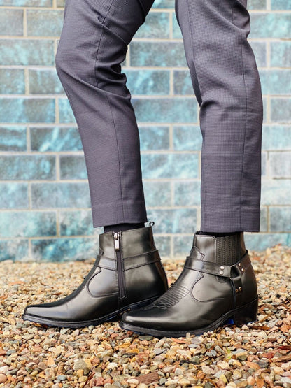 CALTO - T8112 - 3.3 Inches Taller (Black) - Zipper Boots