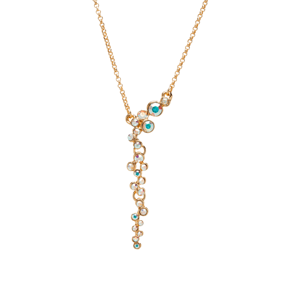 Gold Ab Swarovski Crystal Necklace – Aurora Borealis Clustered Pendant With Swarovski Crystals