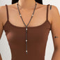Dark Resin & Pearl Silvertone Beaded Y-Necklace