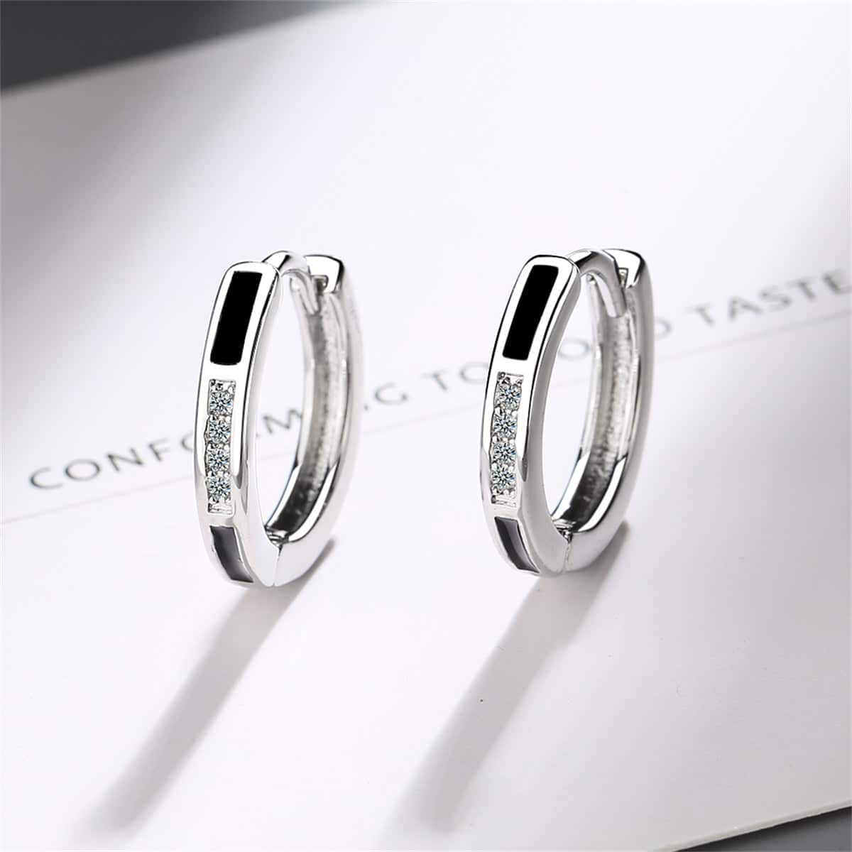Black & Cubic Zirconia Huggie Earrings