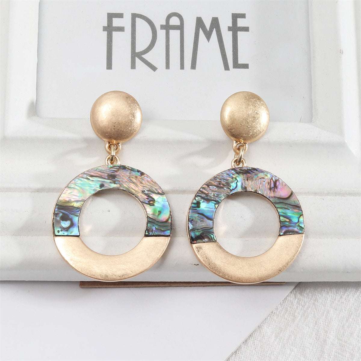 Abalone Shell & Goldtone Patchwork Circle Drop Earrings