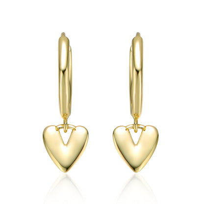 14k Yellow Gold Plated Heart Dangling Earrings
