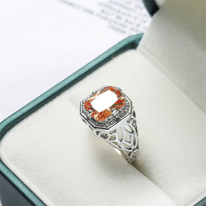 Champagne Crystal & Silvertone Openwork Radiant-Cut Ring