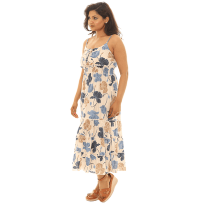 Floral Tiered Maxi Dress with Smocked Waist - Small