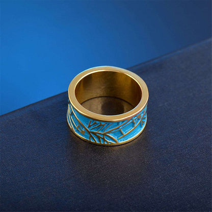 Blue Enamel & Goldtone Branch Band Ring
