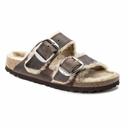 Birkenstock Arizona Big Buckle Shearling Oiled Leather Leather Brown Sandals