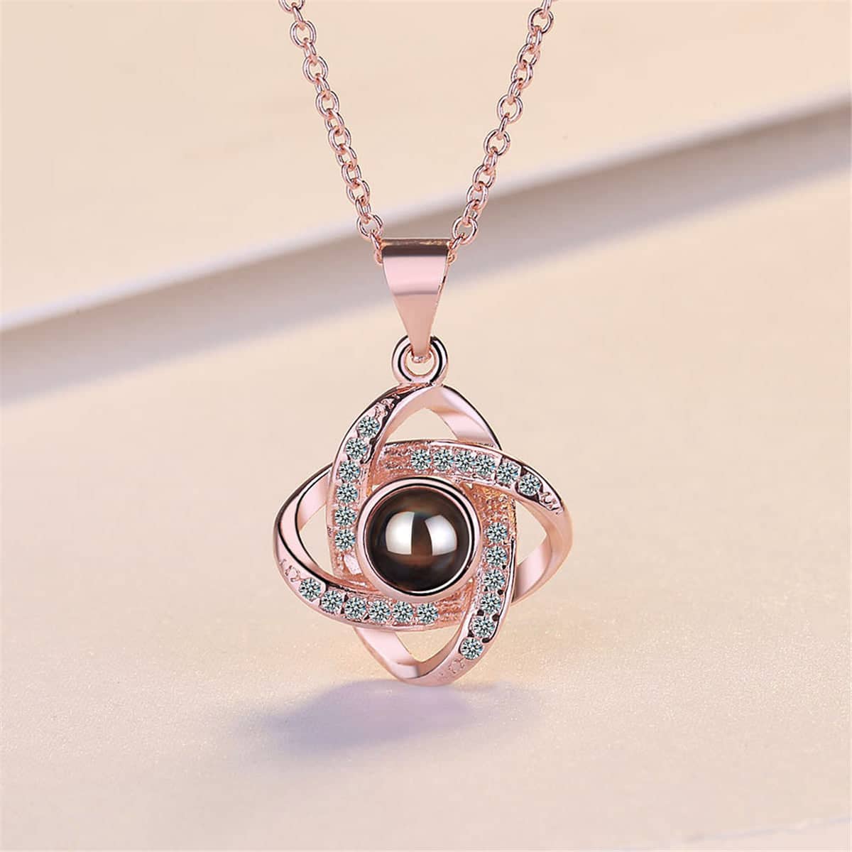 Cubic Zirconia & Crystal Rose Goldtone Interlocking Pendant Necklace