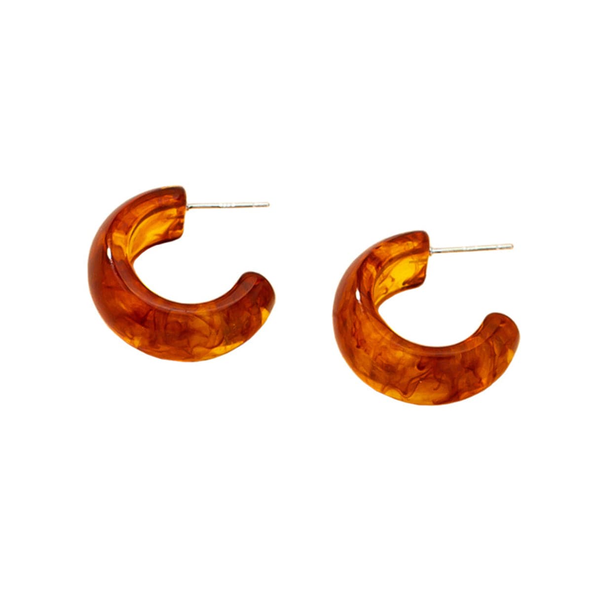 Amber Resin & Silvertone Huggie Earrings