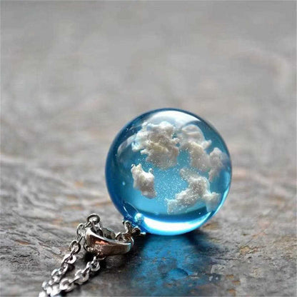 Blue Resin & Silvertone Cloud Pendant Necklace