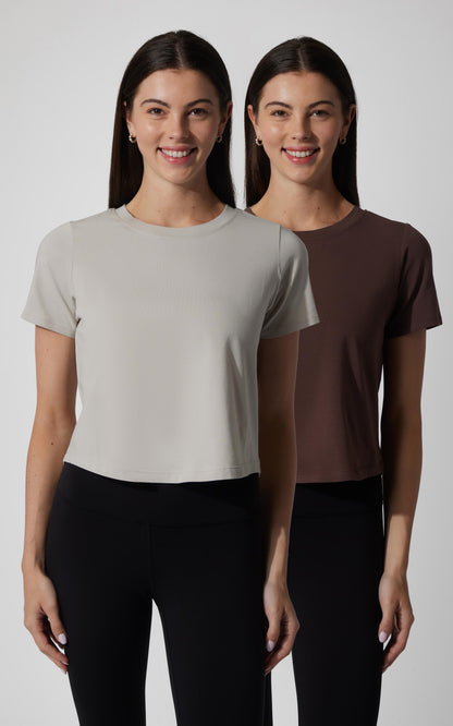 90 Degree by Reflex 2 PK Airlite Cotton Boxy Cropped Short Sleeve Tee