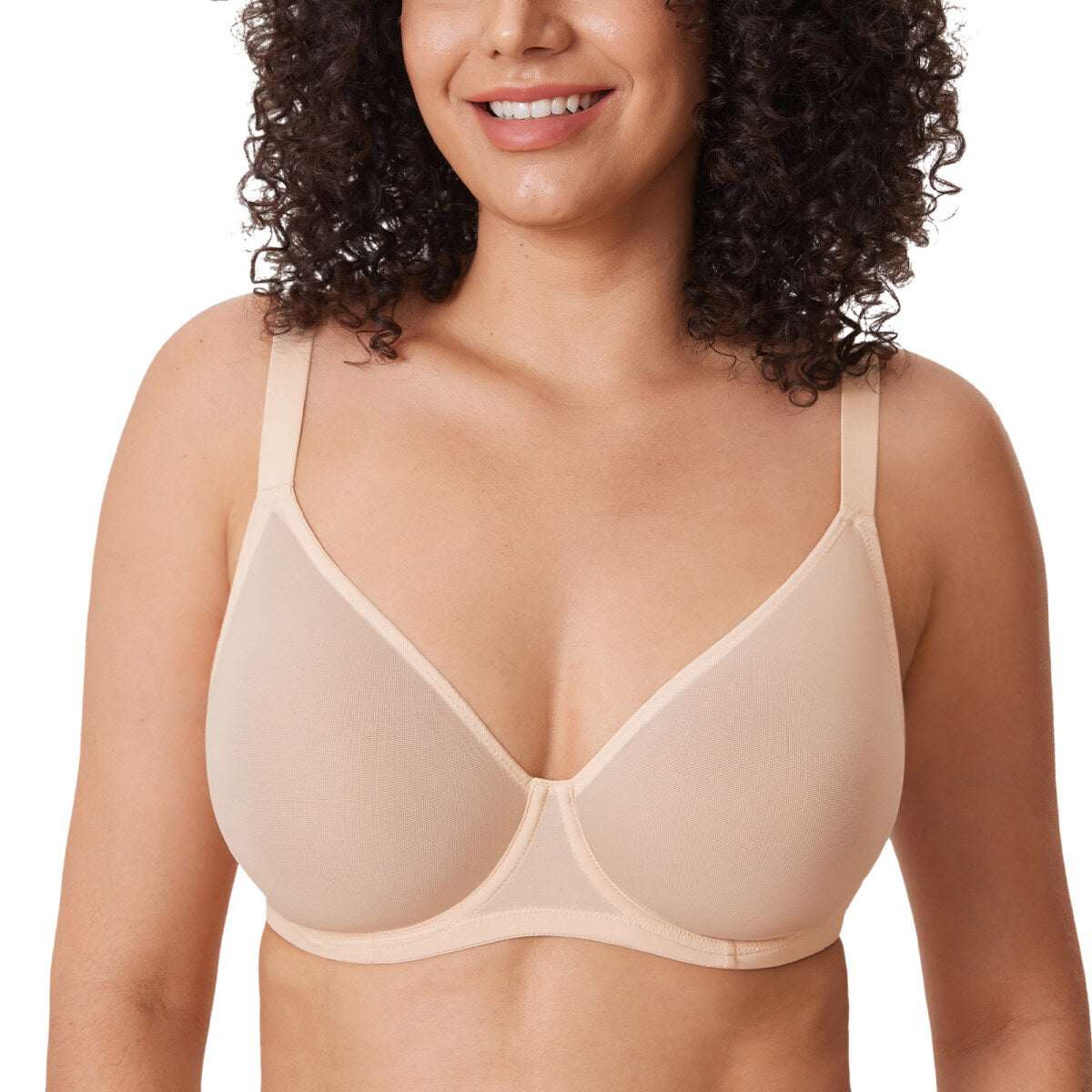 Cosnufy Sheer Mesh Plunge Underwire Full Coverage Bra