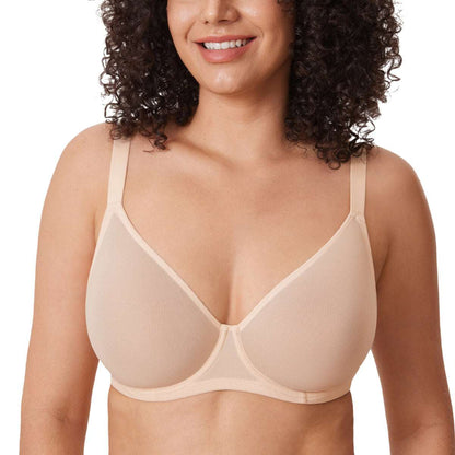 Cosnufy Sheer Mesh Plunge Underwire Full Coverage Bra