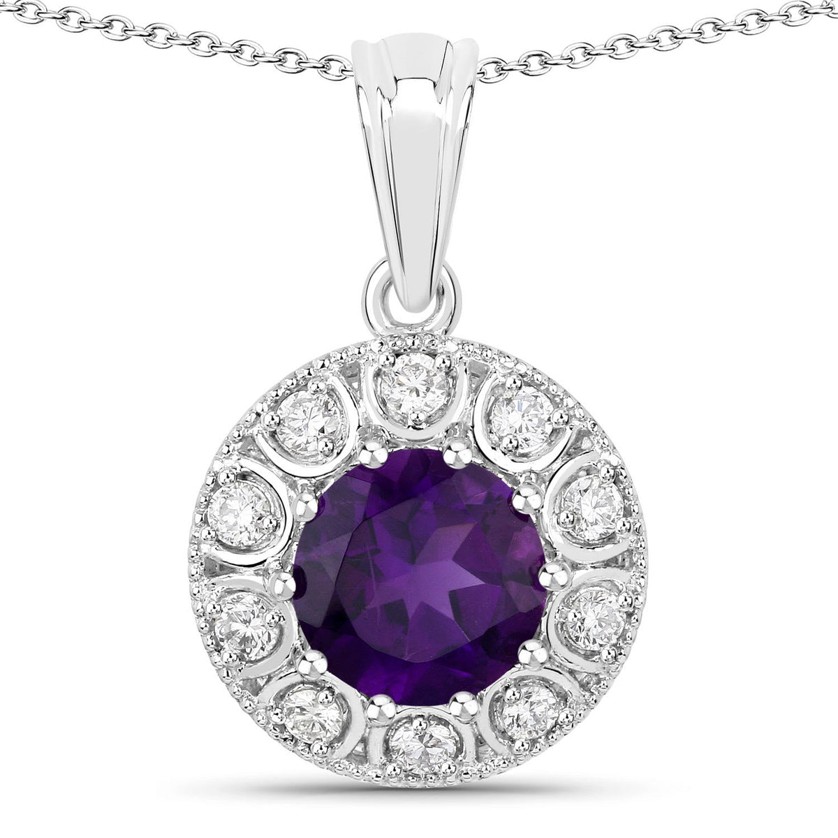 Genuine Amethyst and Lab Diamond Silver Halo Necklace