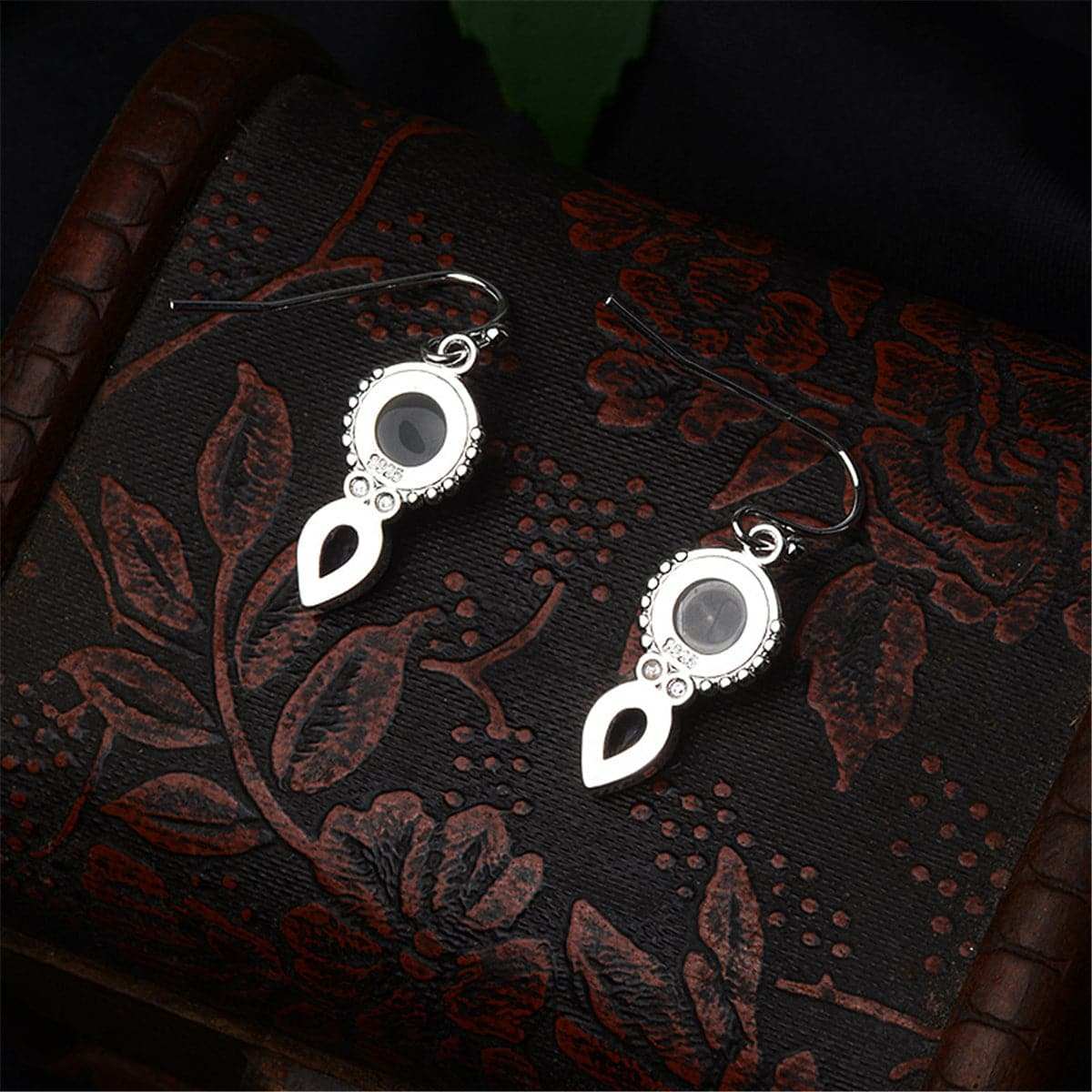 Cat's Eye & Crystal Silvertone Pear Cut Drop Earrings