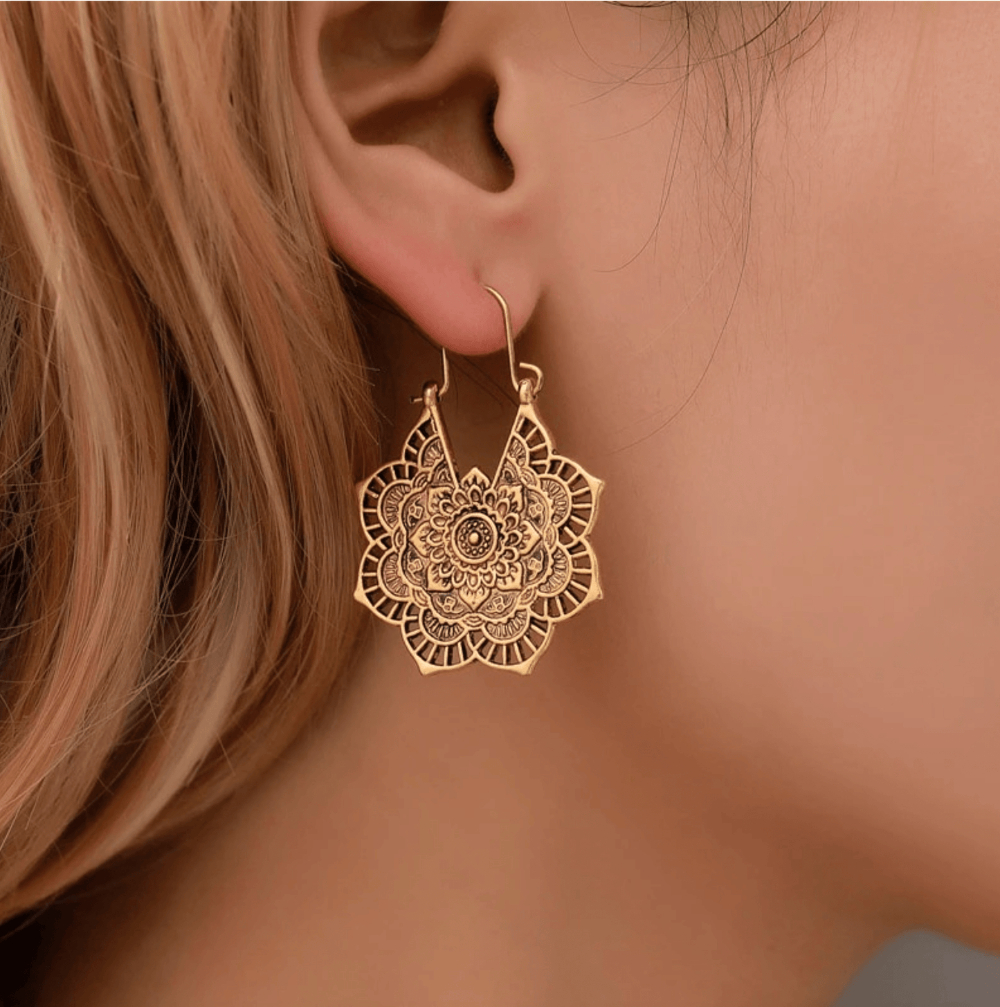 Goldtone Mandala Drop Earrings