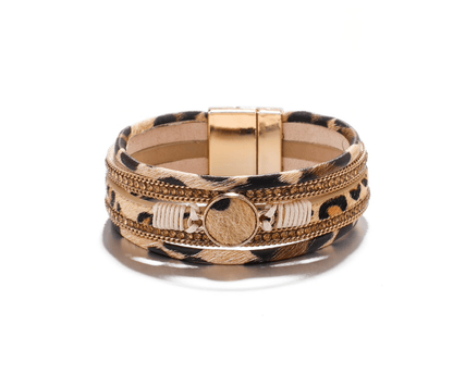 Goldtone Cheetah Stacked Braided Bracelet